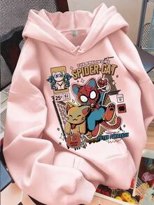 Kangaroo-Style Hooded Sweatshirt For Cold Weather, Printed Design: Spider Cat - Special New Arrival For Winter 2026. Comfortable And Practical. - Rose - View 1