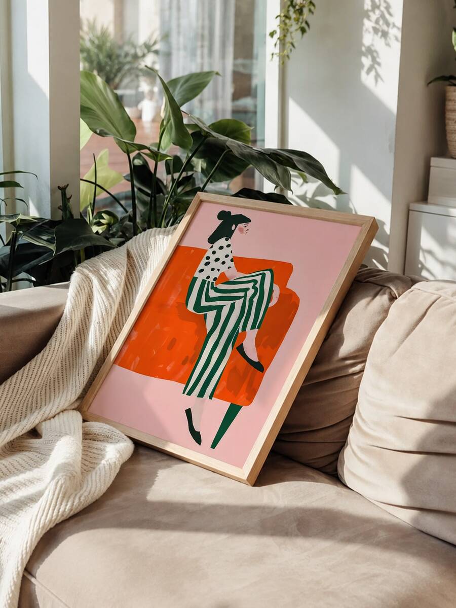 1 Peça Pôster de Arte em Tela de Moda Feminina no Sofá - Decoração de Parede Estilo de Pintura a óleo Sem Moldura, Adequado para Salas de Estar, Quartos e Escritórios Domésticos - Ilustrações Retrô e Modernas, Decoração Minimalista, Arte de Parede em Pôster - Multicolorido - Visão 1