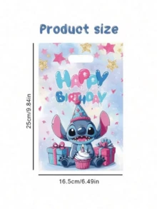 Disney 10/20 túi quà tặng chủ đề Lilo & Stitch, chất liệu nhựa, họa tiết Stitch xanh và thiên thần hồng, túi đựng kẹo, trang trí tiệc sinh nhật. - A - Xem 6