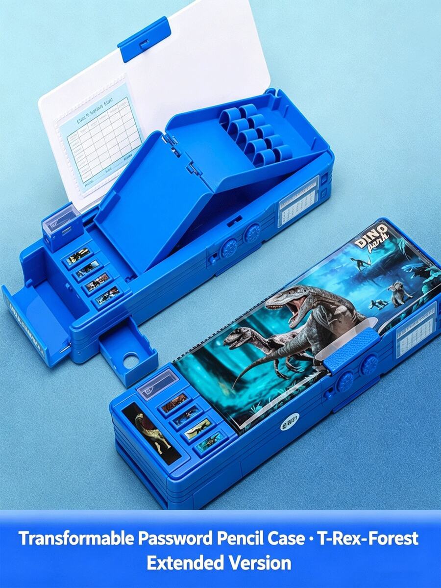 1 pieza/4 piezas Estuche organizador de papelería de doble capa con gran capacidad, compartimento oculto y botón a presión transformable y multifuncional, incluye planificador, sacapuntas, portaplumas y calendario - Multicolor - Ver 1