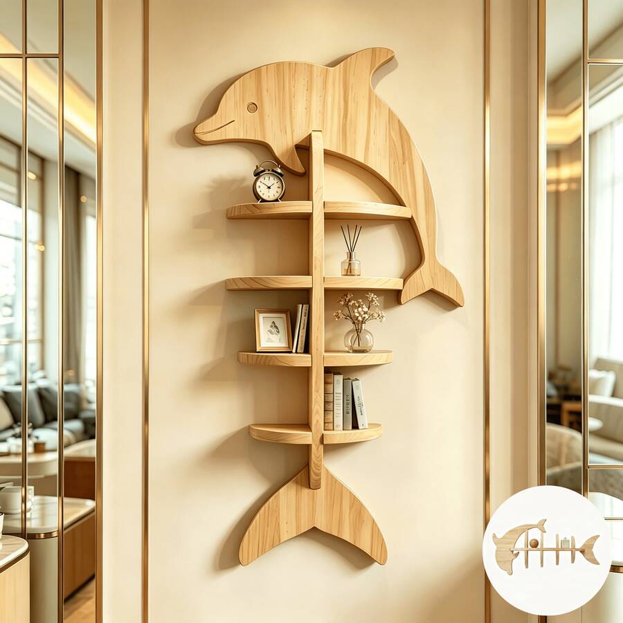1-Piece Creative Solid Wood Dolphin/Bat Shaped Wall Storage Shelf, Multi-Layer Stylish Home Decor Display Rack, Vertical & Horizontal Mountable Bathroom Organizer, Ideal For Home Decoration & Display, Space-Saving Storage Essential, Perfect Gift For Family And Friends - 多款 - 查看 1