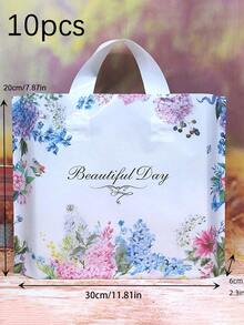 10 piezas Bolsas de regalo de plástico con estampado floral azul y texto "Que tengas un buen día" impreso, adecuadas para fiestas, eventos, embalaje de regalos de San Valentín, decoraciones de baby shower, recuerdos de boda, decoración de reuniones familiares - azul - Ver 7