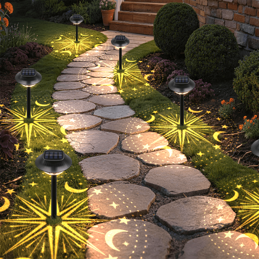 1pc/2pcs Solar Star And Moon Projection Floor Lamp For Outdoor Gardens, Courtyards, Pathways, Lawns, Driveways, And Walkways - IP44 Waterproof Solar Star And Moon Lamp For Outdoor Pathways, Walkways, And Courtyards