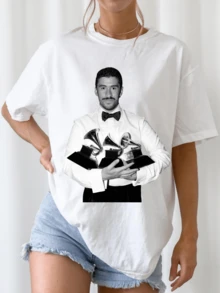 B-BadS B-BunnyS Grammy Awards Photo Reggaeton Print Streetwear T-Shirt - White - View 6