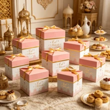 Eid Mubarak Gift Box, Pink & Gold Color Islamic Holiday Gift Box, Can Hold Candy, Pastries, Also Can Be Used As Eid Decoration, 1pc - View 3