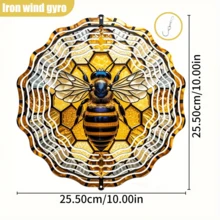 1个3D马赛克蜜蜂风铃 - 360°旋转铁艺悬挂装饰,蜂巢蜜蜂造型,10英寸方形,室内/室外花园装饰,适合圣诞节、婚礼、派对 - 舒缓的风动音效(无需电池/电源)(不含吊坠),款式随机 - 多色 - 查看 4