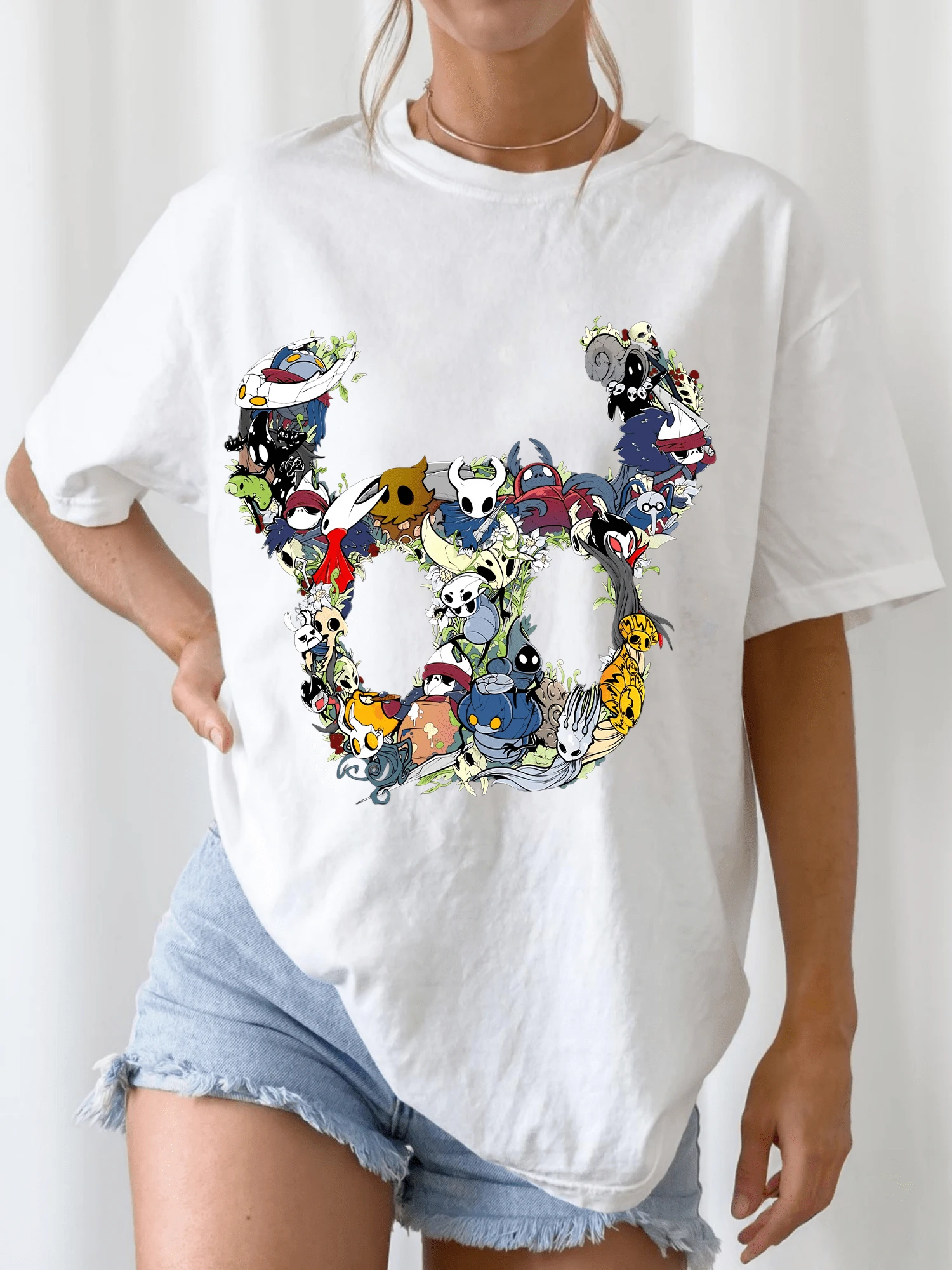 Hollow Knight All Characters Collage Silhouette Graphic T-Shirt - 白色 - 查看 1