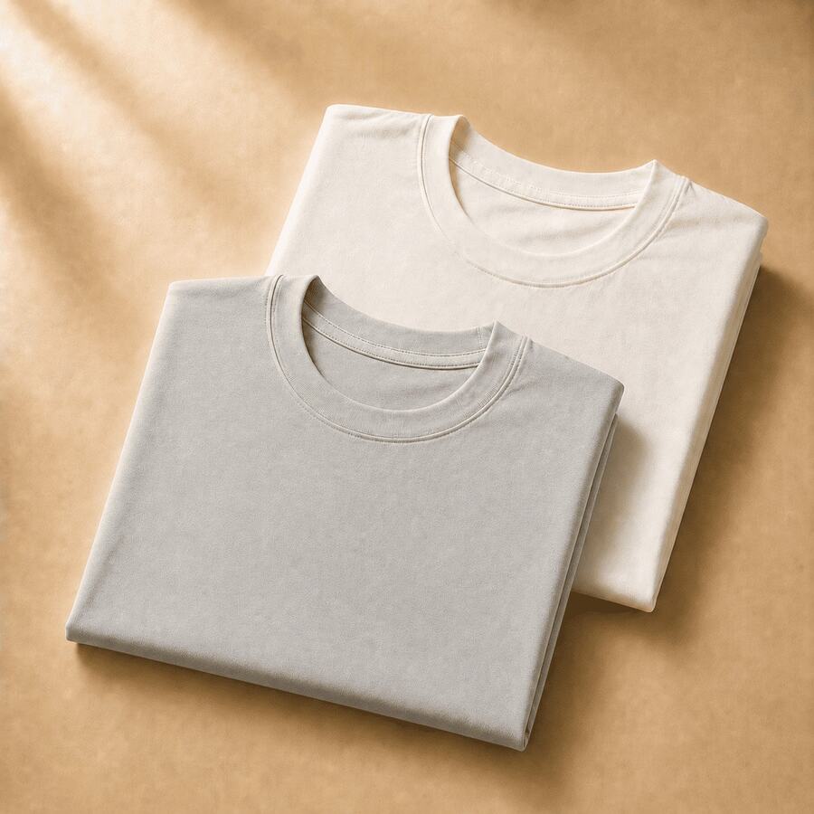 Set Of 2 Short-Sleeve Egyptian Cotton T-Shirts - Silver and Off White - View 1