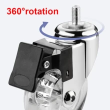 Transparent Crystal Swivel Caster Wheels, Silent Stem Wheels With Brake, Durable And Smooth For Office Chairs, Cabinets And More - Universal - View 2