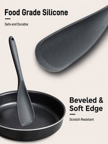 2pcs Matte Black Silicone Spatula Set, Durable Seamless Design, Suitable For Non-Stick Cookware And Food Serving - Multicolor - View 9