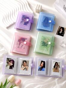 1pc 3-Inch Photo Album, Cute Light-Color Transparent Photo Card Holder, Mini Sticker Book, DIY Oriented, Double-Sided 30 Pages, 60 Pockets, Snap Closure, PP Material, Lightweight And Portable, Suitable For Storing K-Pop Photo Cards, Instant Photos, - Single Piece - View 2
