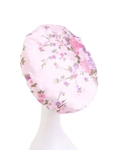 3件組蝴蝶印花緞面髮帽套裝，寬鬆彈性柔軟睡眠帽，防毛躁夜間護髮帽，適合捲髮與長髮居家夜間使用 - 3pcs玫紅粉色紫色碎花 - 查看 8