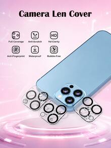6pcs/Set High Definition 9H Tempered Glass Lens Film, Effective Lens Protection Against Drops And Cracks, Compatible With IPhone 17 Pro Max, 17 Pro, 17 Air, 17, 16, 16 Pro Max, 15 Pro Max, 15 Plus, 14 Pro Max, 14 Pro, 13 And More Models - White - View 3