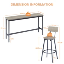 Long Bar Table With 3 Upholstered PU Bar Stools, Industrial Bar Table And Chairs For The Kitchen, Breakfast Room, Living Room, Banquet Hall, In Rustic Grey And Black - Gray - View 4
