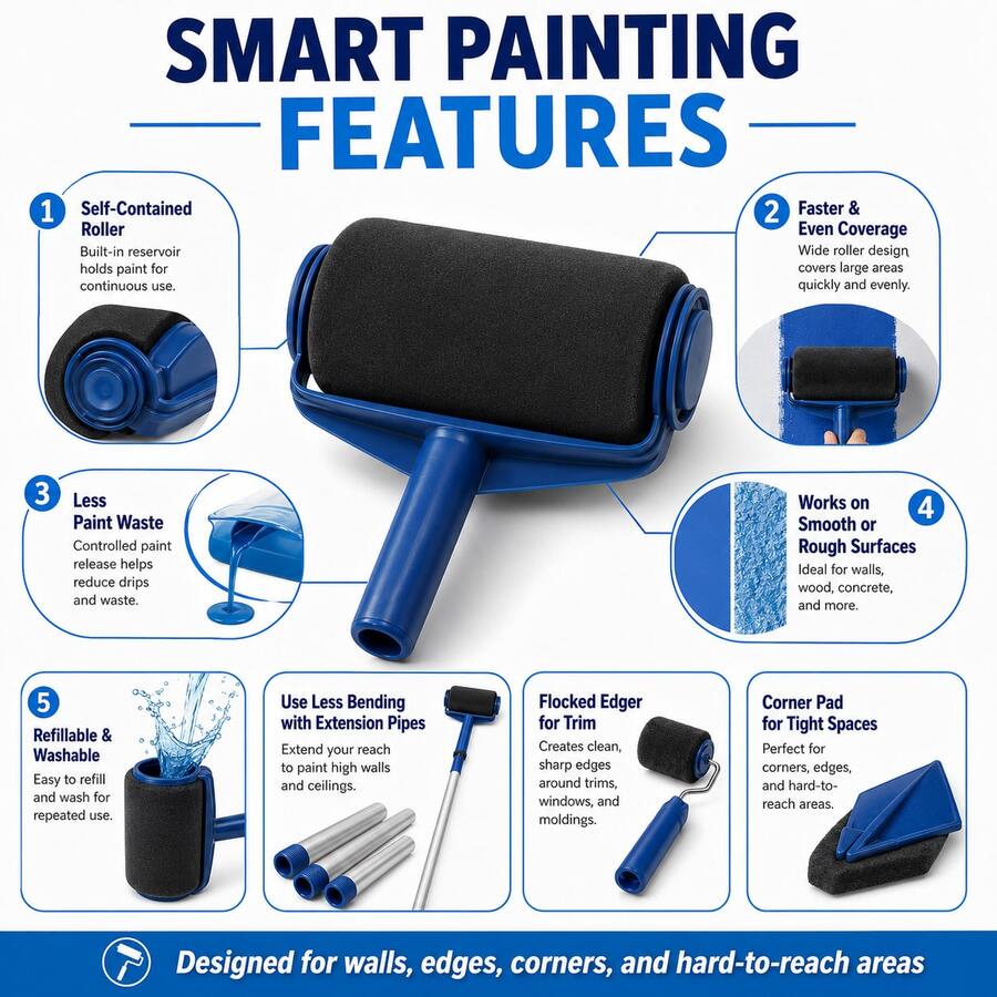 Paint Roller Tool Set - Multi-Functional Drip-Free DIY Painting Kit For Large Wall Areas - 1pc - View 1