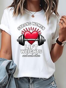 Camiseta Blanca para Mujer con Estampado de "Levantadora de Pesas Femenina Fuerte", Cuello Redondo Casual, Manga Corta, Suave e Inspiradora, Lavable a Máquina - Blanco - Ver 6