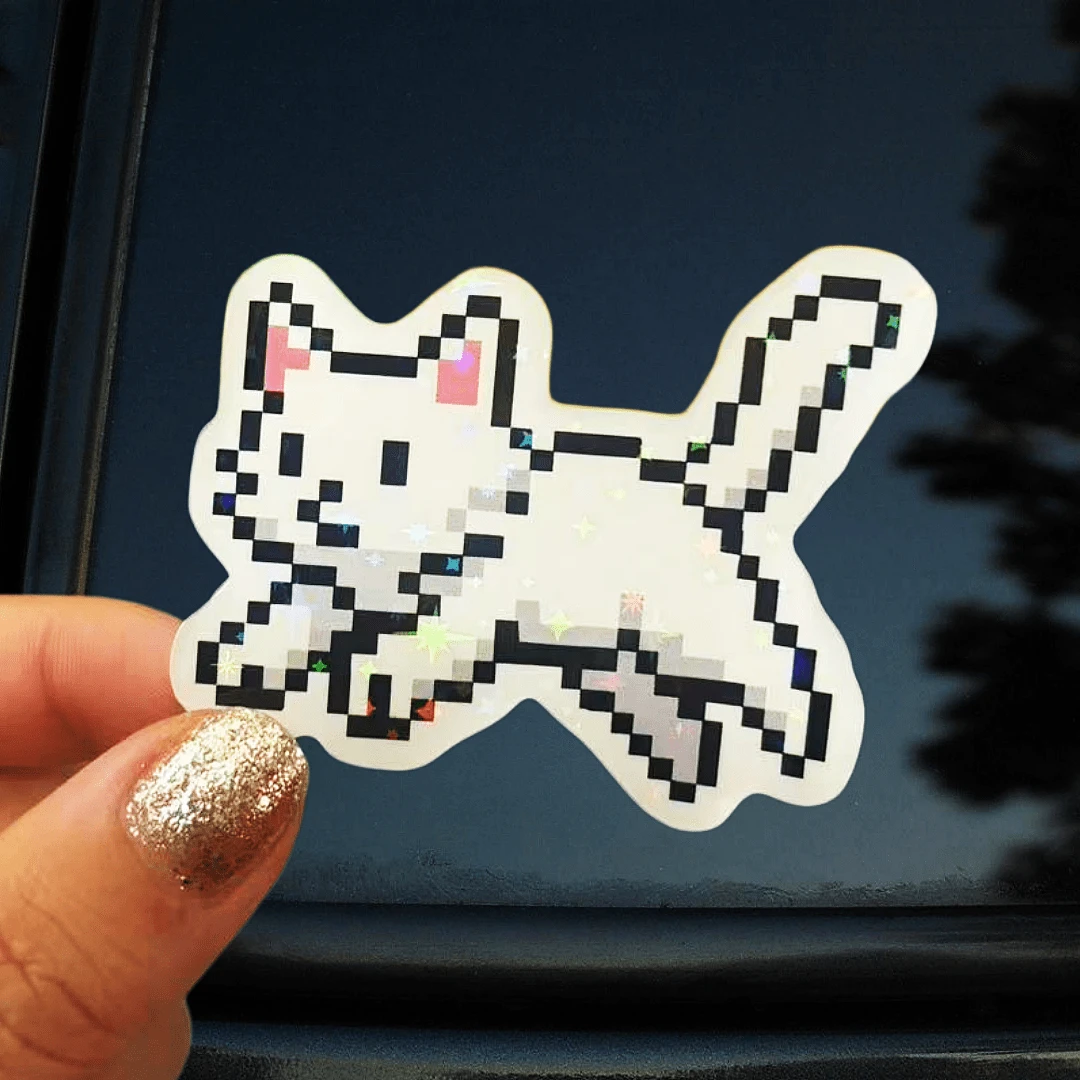 Pixel White Cat Sticker, Cute Aesthetic Sticker, Used To Express "I'm In A Soft And Cute Cat Mood Today", Waterproof Vinyl Sticker - Durable Smooth Surface, Self-Adhesive Bumper Sticker, Suitable For Cars, Windows, Laptops, Trucks, Water Bottles - Multipurpose Durable Design, Car Decal - Vinyl - View 1