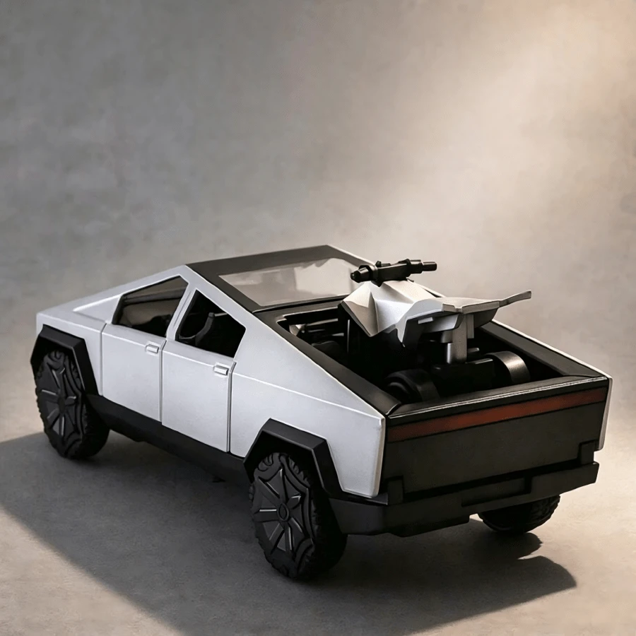 1pc 1:36 Tesla Cybertruck Beach Motorcycle Simulation Alloy Car Model, Car, Openable Doors, Fun Simulation Car Toy, Birthday Gift, Alloy Car Ornament - Multicolor - View 1