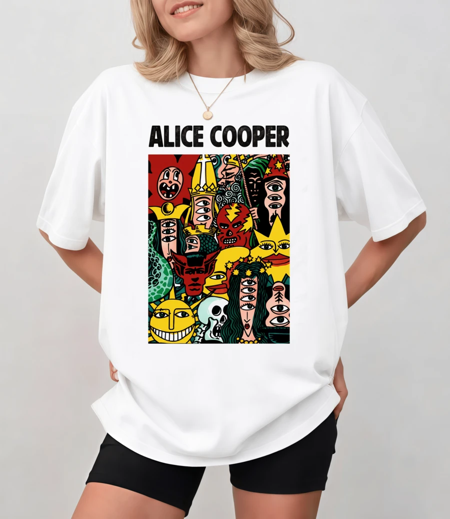 A-Li-Ce C-Ooper Graphic T-Shirt In A P-Sychede-Li-C Cartoon Style Reminiscent Of The 90s, Unisex Relaxed Fit - White - View 1