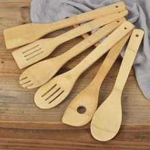6pcs/Set Wooden Cooking Utensils, Wooden Spoon Cookware Bamboo Kitchenware Set, Essential Apartment Wooden Spatula & Spoon Non-Stick Kitchen Tools Set, Quality Housewarming Gift Wooden Cookware For Daily Use, Learning Supplies - Apricot - View 5