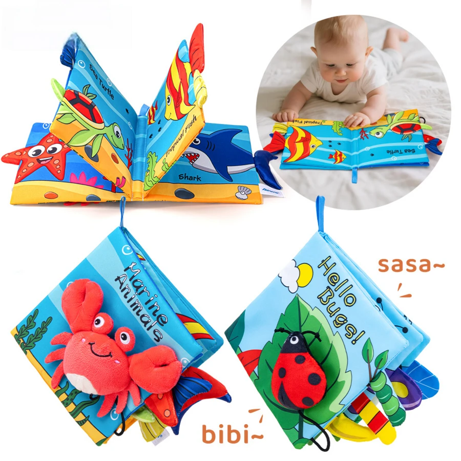 Libros blandos para bebés, juguetes para bebés de alto contraste, libros de tela crujientes, regalos de Navidad para recién nacidos (0-6-12 meses)