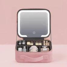 Mallette de maquillage de voyage éclairée par LED avec miroir, séparateurs réglables, boîte de rangement de cosmétiques grande capacité, peut ranger les rouges à lèvres, les pinceaux de maquillage, les soins de la peau, le téléphone, les pièces de monnaie, etc., sac de maquillage de voyage, miroir de maquillage, cadeau parfait - Multicolore - Voir 14