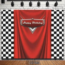 2D Flat Banner 1PC Black And White Grid Red Car Birthday Theme Decoration - Background - Racing Car - Red Photo - Photography Background - Birthday Celebration Banner Photo Booth Props - Multicolor - View 6