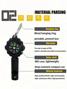 1pc 3-In-1 Outdoor Survival Whistle Compass Keychain, Durable Multi-Function For Hiking Camping Exploration - Multicolor - View 2