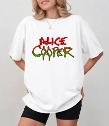 Minimalist A-Li-Ce  C-Ooper Graphic T-Shirt, Horror-Style Logo, Unisex Relaxed Fit - White - View 1