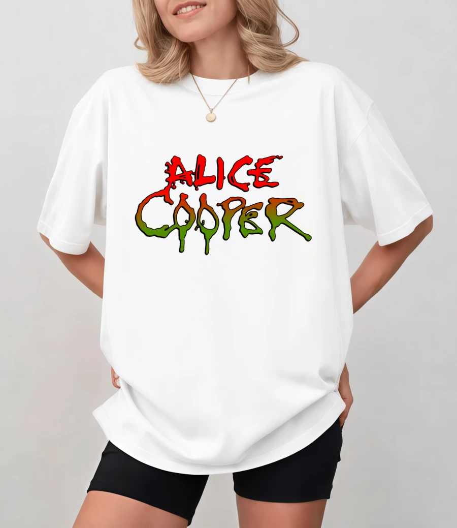 Minimalist A-Li-Ce C-Ooper Graphic T-Shirt, Horror-Style Logo, Unisex Relaxed Fit - White - View 1