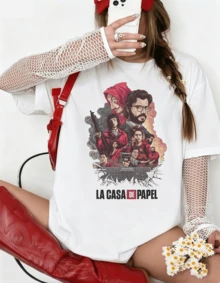 Money Heist T-Shirt | The Heist Crew | La Casa De Papel Retro Shirt - White - View 10