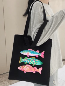 彩色沙丁魚圖案托特包套組，海洋主題手提包，夏季熱帶風旅行收納包，可重複使用購物袋和化妝包，適合日常使用、旅行、上學、購物和通勤，適合旅行者、學生，完美適用於觀光、超市購物和送禮，獨特的教師節禮物、生日禮物、節日禮物、派對禮物、度假禮物、婚禮禮物和返校禮物 - 彩色 - 查看 6