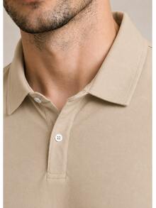 Men's Basic Plain Long-Sleeve Polo Shirt - Beige - View 4