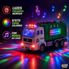 Caminhão De Lixo Brinquedo Caminhãozinho Infantil Carro Reciclagem Som Luz Bate e volta - Verde - Visão 3