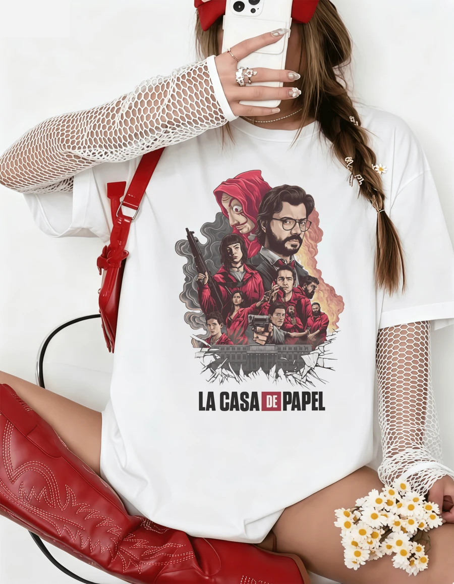 Money Heist T-Shirt | The Heist Crew | La Casa De Papel Retro Shirt - White - View 1
