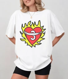 Graphic Streetwear T-Shirt With A Vibrant Red Heart And The Number 3, Unisex Relaxed Fit - White - View 9