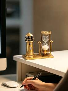 1pc Creative Bronze Plastic Lighthouse Sandy Clock - Simple Sand Leakage Decoration, Architectural Lighthouse Sandy Clock, Home Living Room Bedroom Desk Desktop TV Cabinet Crafts, Office Study Desktop Decoration Gifts/3D Crafts - Hourglass - View 9