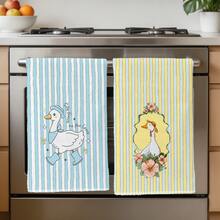 2pcs Minimalist Cartoon Cute Goose Pattern Kitchen Towels, Soft Polyester Material Dish Cloths, Suitable For Kitchen Decor, Cleaning, Holiday Party Decoration, Kitchen & Bathroom Essentials, Home Decor, Housewarming Gift - Multicolor - View 8