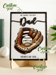 1pc Custom Wooden Frame, Personalized We Caught The Best Dad Baseball Gift, Layered Wood Sign With Names, Custom Father's Day Gift, Unique Gift For Valentine's Day, Anniversaries, Birthdays, Ideal For Dad, Father, Grandpa, Gift For Him - Multicolor - View 13