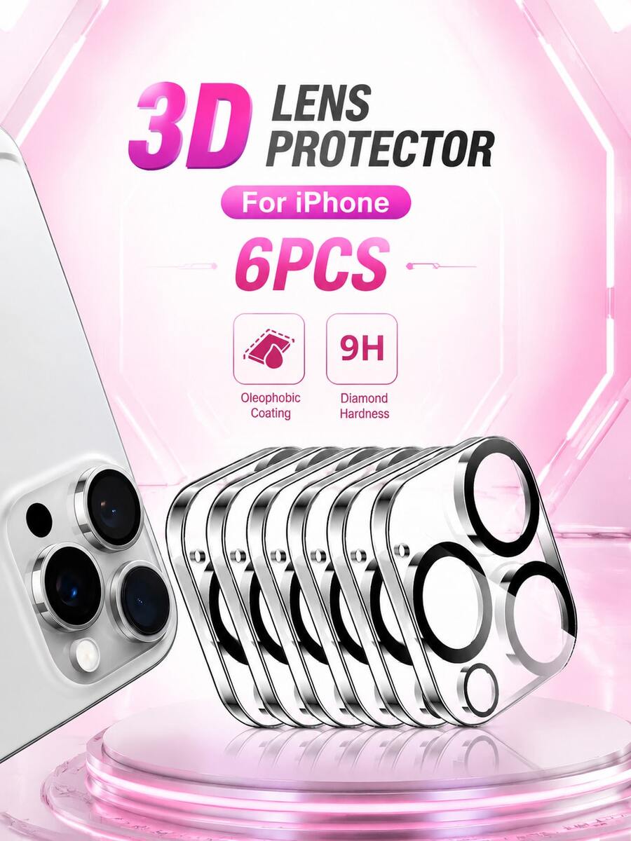 6pcs/Set High Definition 9H Tempered Glass Lens Film, Effective Lens Protection Against Drops And Cracks, Compatible With IPhone 17 Pro Max, 17 Pro, 17 Air, 17, 16, 16 Pro Max, 15 Pro Max, 15 Plus, 14 Pro Max, 14 Pro, 13 And More Models - White - View 1