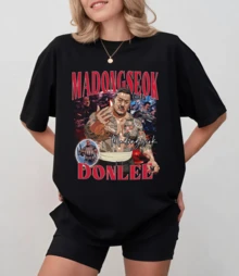 Black T-Shirt With Illustration Of Ma Dong-Seok And Red Text, Unisex Relaxed Fit - Black - View 6