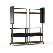 Sturdy Metal Clothes Rack With Wheels, 3-In-1 Model With Basket And Mirror, Hangers, Mobile Rack On Wheels, Spacious Wardrobe, Black, 70 X 40 X 170 Cm - 自然色 - 查看 9