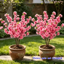 Two High-End Artificial Cherry Blossoms, Long Dense Branches And Leaves, Solid Structure, Home And Outdoor Simulated Green Plants|Suitable For Indoor/Outdoor Decorations, Courtyards, Porches, Gardens, Lawns, Swimming Pools, Weddings, Shopping Malls - Pink - View 1