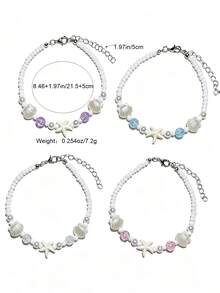 1 pieza Tobillera con cuentas de conchas y estrellas de mar estilo vacaciones de playa - Multicolor - Ver 4