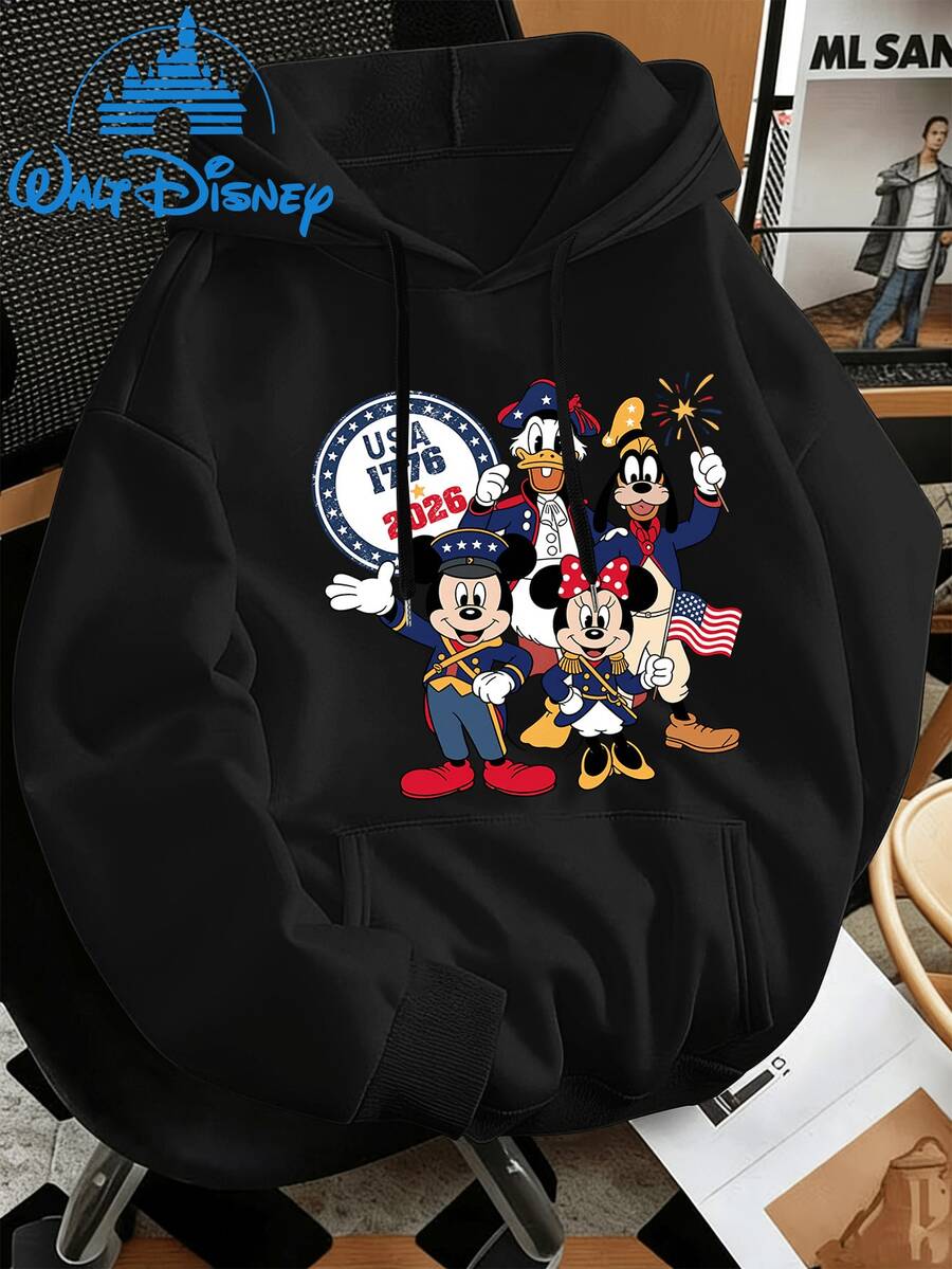 Disney-Licensed 'Mickey Mouse House' Printed Hooded Hoodie, A Versatile And Loose-Fitting Top Suitable For Both Men And Women. This Street-Style Jacket Pairs Well With Various Outfits, Making It Ideal For Spring/Autumn Wear Or Casual Sports Activitie - màu đen - Xem 1
