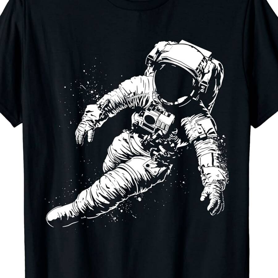 Astronaut Illustration Artwork Graphic Motif Astronaut T-Shirt | Same Style For Men And Women, 2025 Summer, Short-Sleeved, Printed, Pure 220G, Crew Neck, Slight Stretch, Regular Fit, Vintage Style, Drawing Pattern - Multicolor - View 1