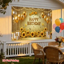1 Stück Geburtstagsbanner mit Sonnenblumen Design, geeignet als Fotohintergrund, für Geburtstagspartys, den Garten, Wanddekoration Zuhause und Flurdekoration - A - Übersicht 11
