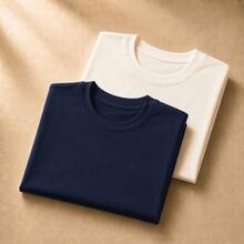 Set Of 2 Short-Sleeve Egyptian Cotton T-Shirts - 海軍藍和米白色 - 查看 1