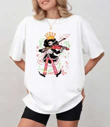 One Piece Graphic Doodle-Style T-Shirt, Brook Playing The Violin, Unisex Relaxed Fit - White - View 11