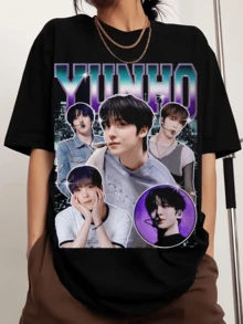 YUNHO Shirt, Music Graphic Tee, K-pop Inspired, Shirt  Crew-neck printed men's fashion short-sleeved sports T-shirt - Schwarz - Übersicht 1